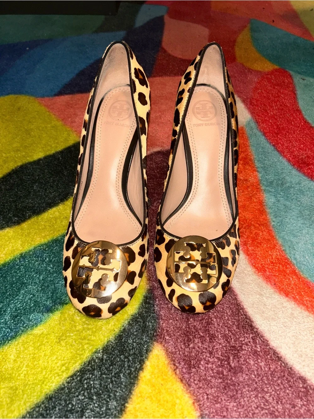 Tory Burch Leopard Print Block Heel Pumps - Tan/Black/Gold